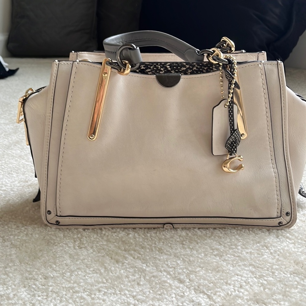 Coach Dreamer handbag in chaulk color w/snakeskin detail, gold hardware & feet